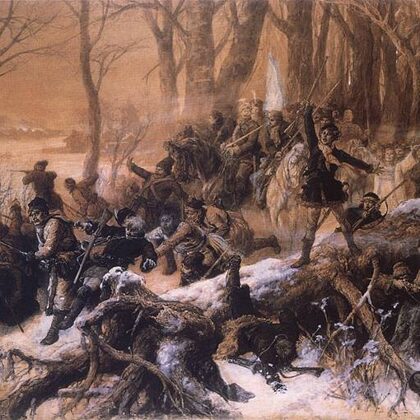 „Sukilėlių mūšis“, dail. Mykolas Elvyras Andriolis, 1889 m.