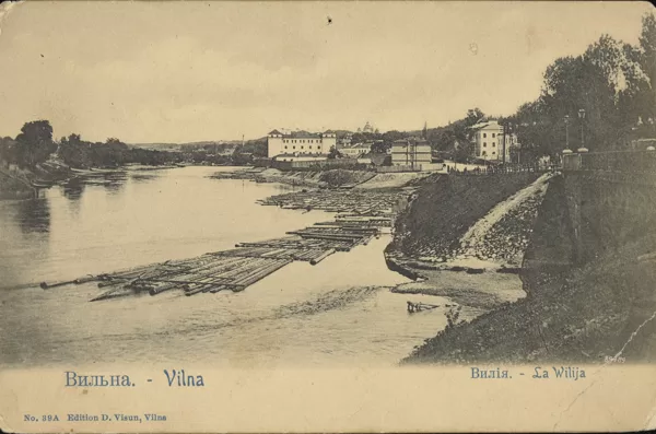 Sielių virtinės plaukia Nerimi ties Vilniumi, XX. a. pr.